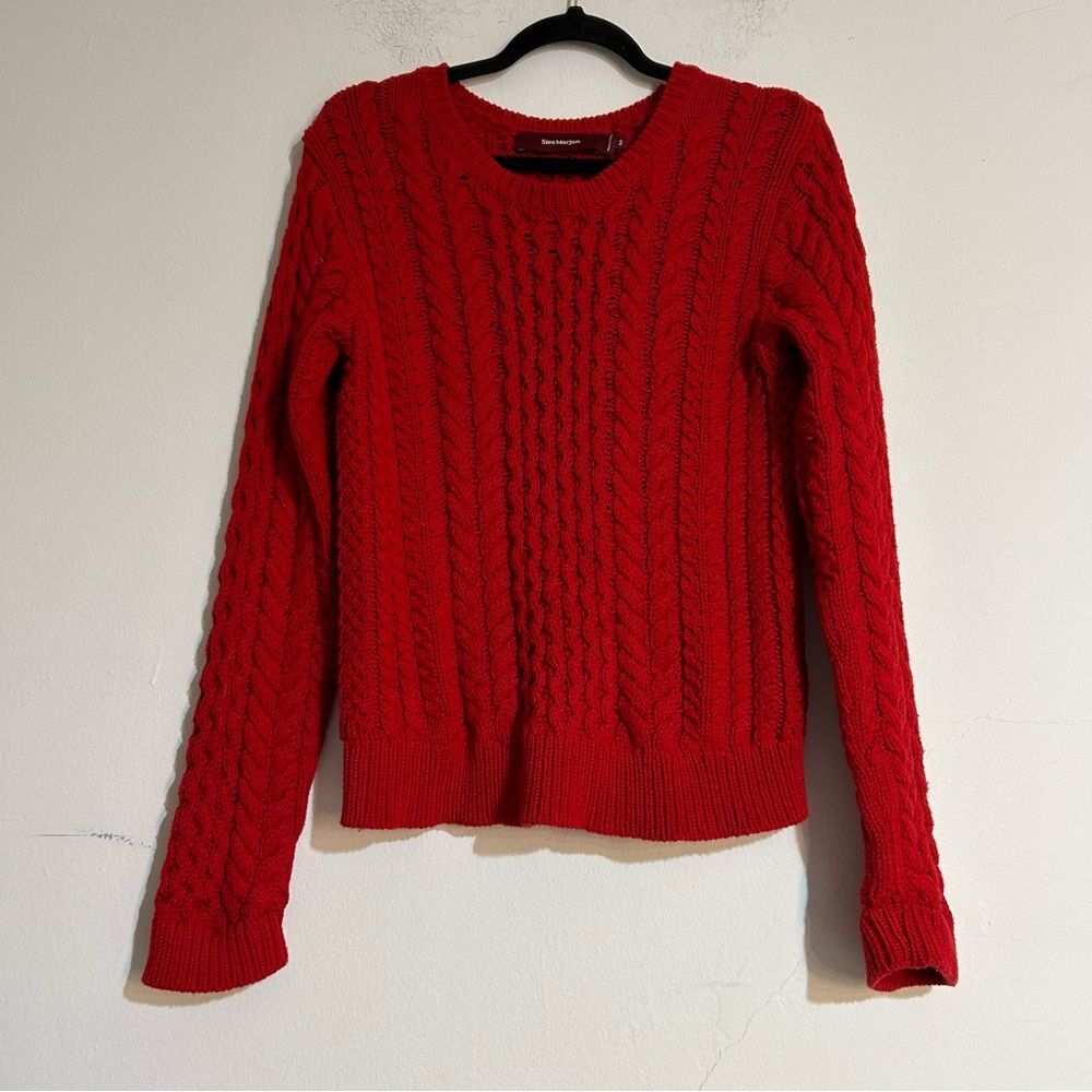 Sies Marjan Britta Cotton Cable Knit Pullover Sweater in Lipstick Red Medium
